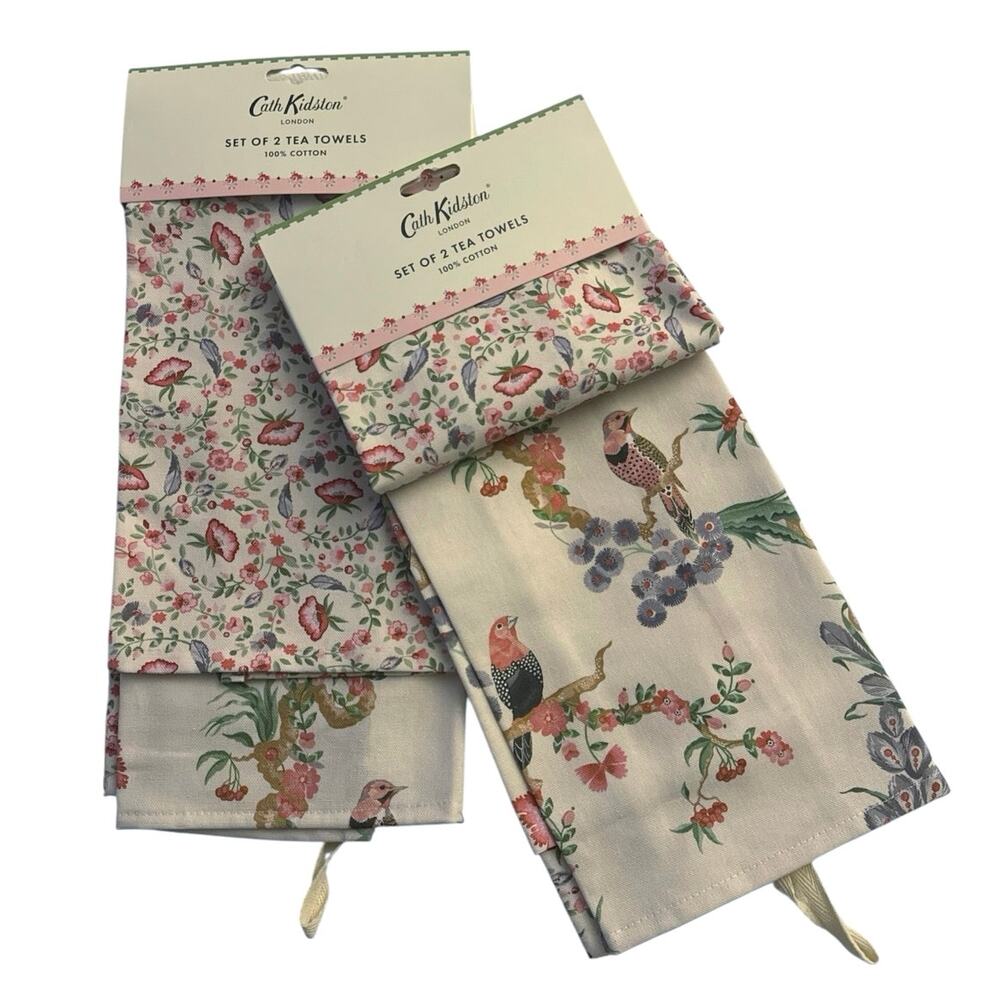NEW 2 Sets CATH KIDSTON LONDON Spring Birds 2 pk Tea Towels - 4 Towels Total